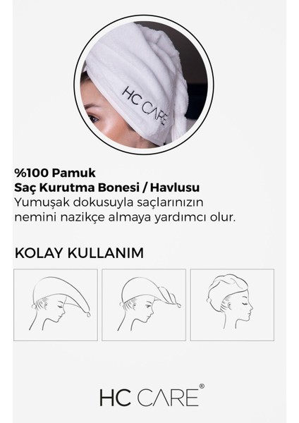 Beyaz Pamuklu Saç Kurutma Bonesi, Yumuşak ve Hafif, Tek Parça