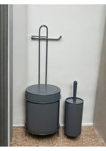 Çöp Kovalı ve Tuvalet Fırça Seti, Antrasit Gri, Metal, Çok Renkli, Pratik Kullanım
