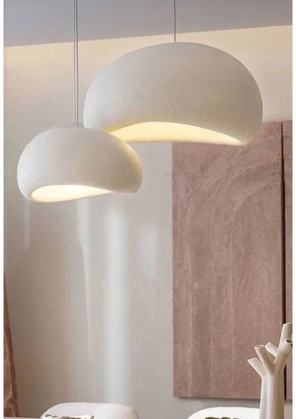 Modern Beton Tasarım | Organik Dokulu Sarkıt Avize - Tepsili/ikili 40 ve 50 cm