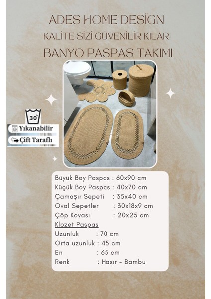 Doğal jüt banyo ve paspas seti, makyaj ve çöp kovasıyla şık ve huzurlu ortam