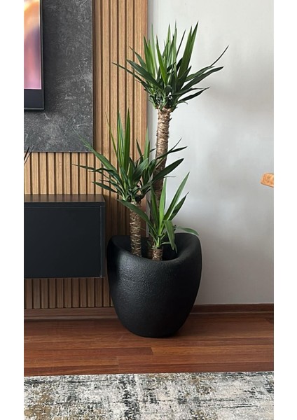 Beton Görünümlü Saksı / Dekoratif Bone Siyah 50 cm Yükseklikte