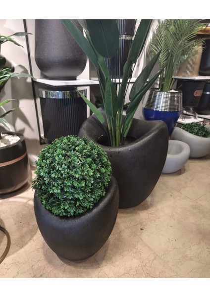 Beton Görünümlü Saksı / Dekoratif Bone Siyah 50 cm Yükseklikte