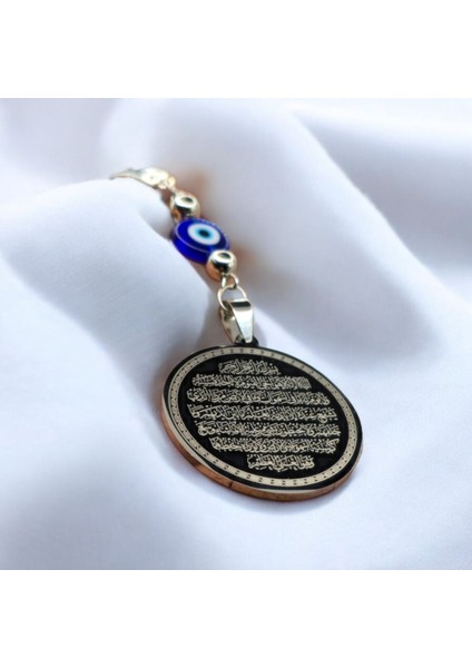 Çift Taraflı Nazar Ayeti Ayetel Kürsi Araba Dikiz Ayna Süsü, Cam Nazar Boncuğu Gold Renkli Hediyelik