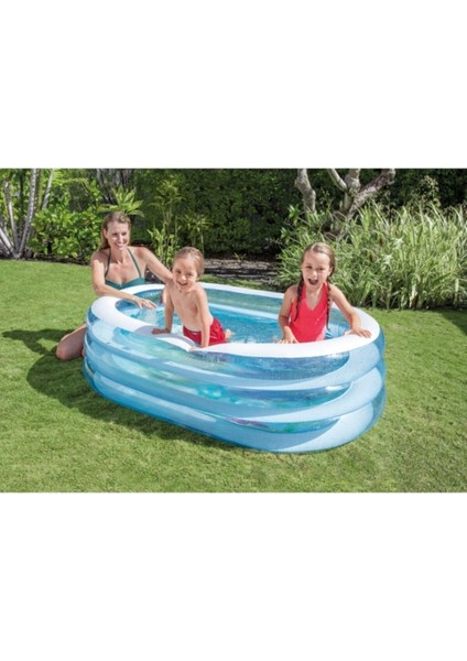 Şeffaf Oval Şişme Havuz 163x107x46 cm, yaz keyfi için ideal, rahat ve eğlenceli kullanım