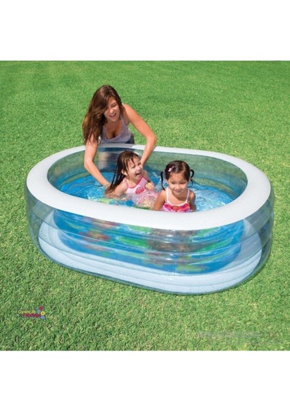 Şeffaf Oval Şişme Havuz 163x107x46 cm, yaz keyfi için ideal, rahat ve eğlenceli kullanım fırsatları