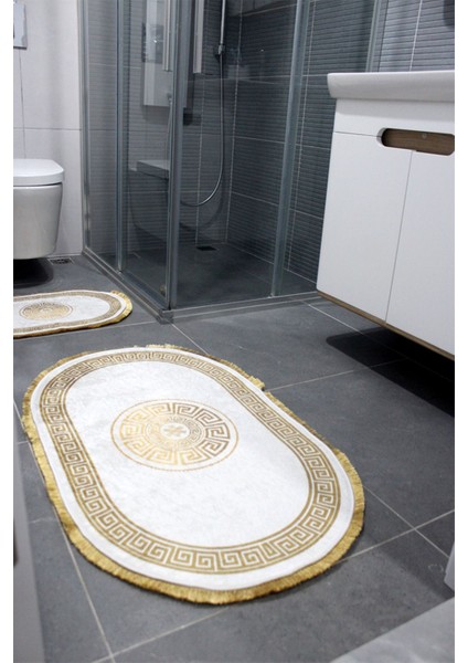 Şık Desenli Banyo Paspası Seti, Kaymaz Taban, Makinada Yıkanabilir, Saçaklı, 2’li, Polyester modelleri