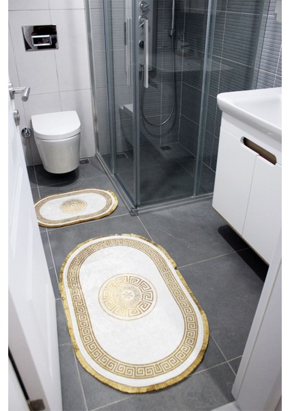Şık Desenli Banyo Paspası Seti, Kaymaz Taban, Makinada Yıkanabilir, Saçaklı, 2’li, Polyester fırsatları