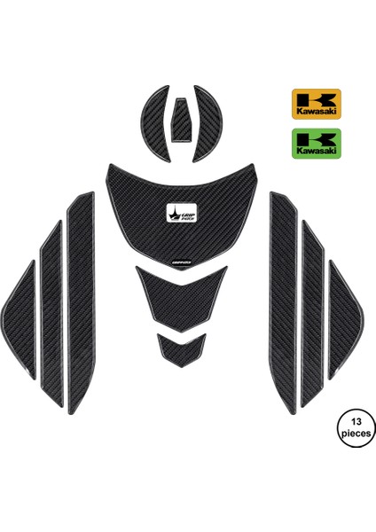 Kawasaki H2-Sx 2025 ile Uyumlu Kaydırmaz 6d Karbon 13 Parça Tank Pad Seti GC49