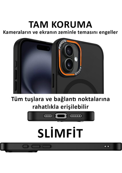 Apple iPhone 16 Kılıf Siyah Magsafe Wireless Şarj Özellikli Mat Silikon Kapak
