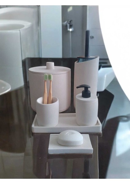 Kırık Beyaz Banyo Aksesuar Seti, 7 Parça, Beton Materyal, Şık ve Kullanışlı modelleri