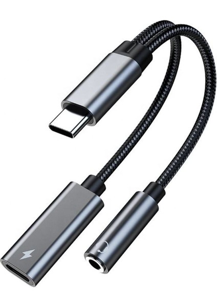 Samsung Xiaomi Uyumlu Type-C Kulaklık Çevirici Şarj Dönüştürücü Örgü Kablo Bluetooth Gerektirmez