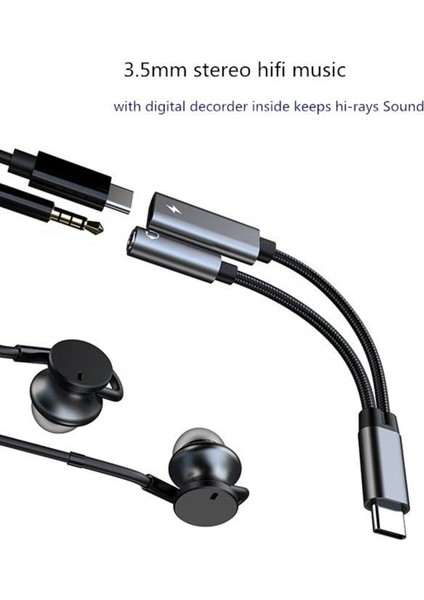 Samsung Xiaomi Uyumlu Type-C Kulaklık Çevirici Şarj Dönüştürücü Örgü Kablo Bluetooth Gerektirmez