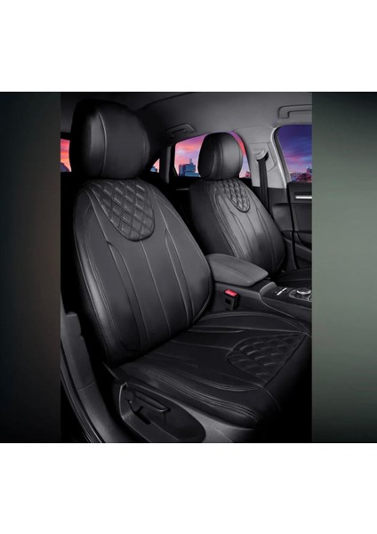 Kia Stonic Uyumlu Lüx Deri Oto Koltuk Kılıfı Ön Arka Takım Iron Siyah Ags