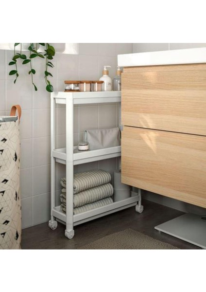 3 Katlı Çok Renkli Servis Sehpası, 54x18x71 cm, Tekerlekli, Çok Amaçlı Düzenleyici