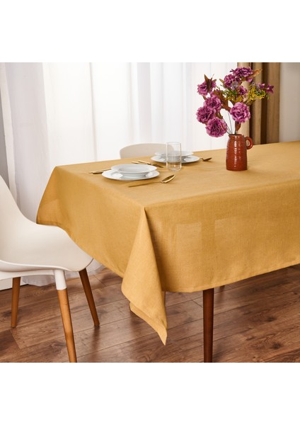 Soft Bella Keten Masa Örtüsü - Hardal - 140X200 cm