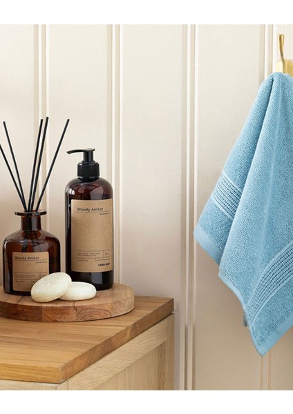 Yumuşak mavi pamuk el havlusu, hafif ve dayanıklı, ev ve hobi kullanımına uygun