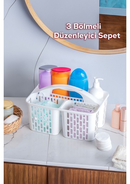 3 Bölmeli Beyaz Çok Amaçlı Düzenleyici Sepet, Pratik ve Şık Organizatör