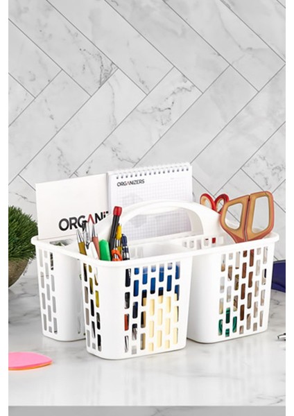 3 Bölmeli Beyaz Çok Amaçlı Düzenleyici Sepet, Pratik ve Şık Organizatör modelleri