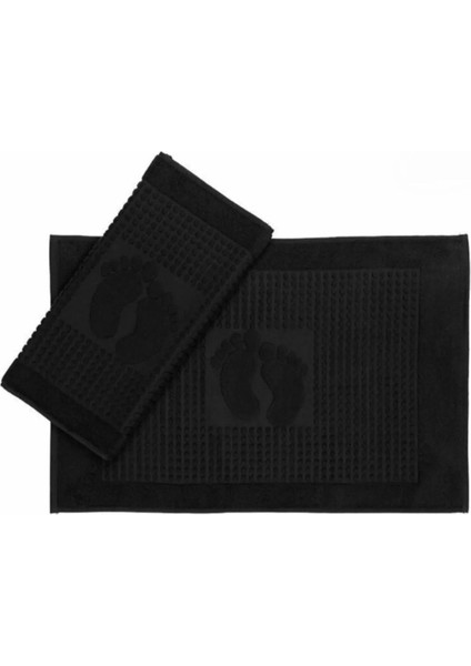 Şık Siyah Pamuklu Ayak Havlusu Çift Seti 50x70, Yumuşak ve Hafif Dokusu