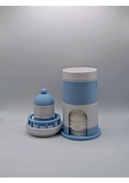 Deniz Feneri Tasarımlı Pamuk Pedi Kutusu – Dekoratif ve Fonksiyonel Dispenser