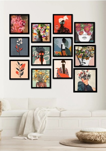 12 Parça 15X15CM Ahşap Duvar Dekoru Renkli Yüzler Salon Oturma Yatak Odası Mutfak Için Tablo Seti