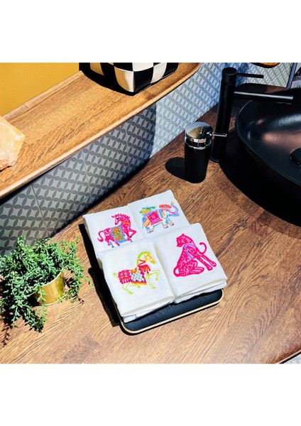 Sevimli hayvan desenli el havlusu seti, 4'lü, pamuklu, 35x50 cm, yumuşak ve dayanıklı