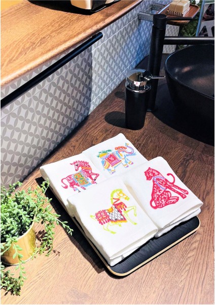 Sevimli hayvan desenli el havlusu seti, 4'lü, pamuklu, 35x50 cm, yumuşak ve dayanıklı fiyatları