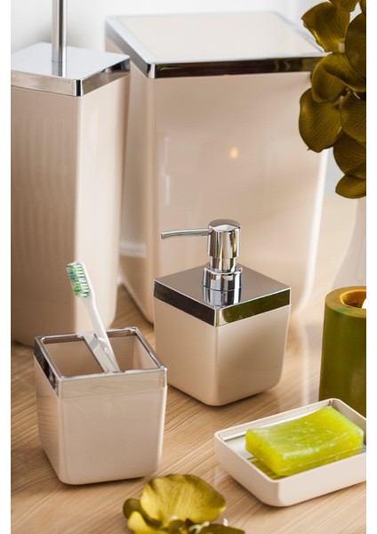 Şık Bej Toskana Banyo Seti, 5 Parça, Plastik, Beyaz, Zarif ve Fonksiyonel Tasarım fiyatları