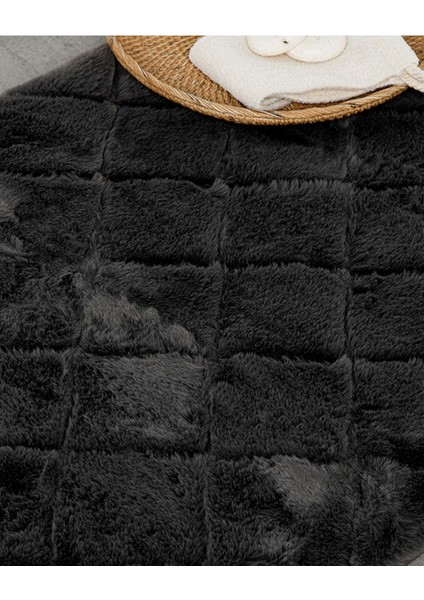 Yumuşak Dokunuş Tavşan Peluş Banyo Paspası 90x60 Antrasit Renk
