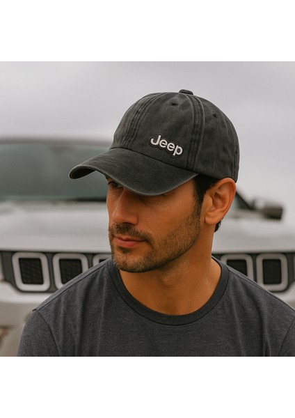 Jeep Metal Logolu Siyah Eskitme Beyzbol Şapka