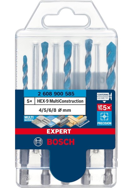 Professional Accessories 5x Expert Hex-9 Multiconstruction Delme Ucu Setleri (Beton, Yumuşak Döşemeler, Çelik, Yumuşak Ahşap, Plastik, 4-8 Mm, Aksesuar Döner Matkap/vidalamalar)