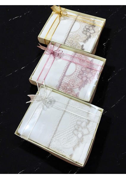 3'lü Kadife Yüz Havlusu Seti 50x90 cm Güpürlü Kutulu, Çeyizlik, Hediye fiyatları