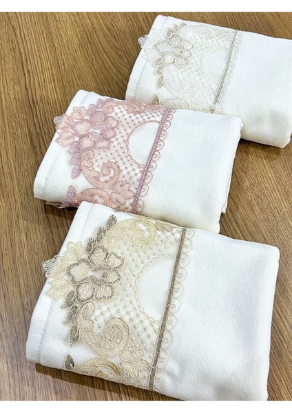 3'lü Kadife Yüz Havlusu Seti 50x90 cm Güpürlü Kutulu, Çeyizlik, Hediye