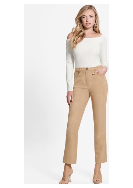 Kadın Saten Pantolon - Camel