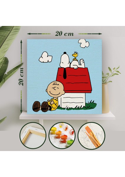 Sayılarla Boyama 20X20 Tuval Seti Fırça Boya Dahil Çıtaya Gerili - Snoopy