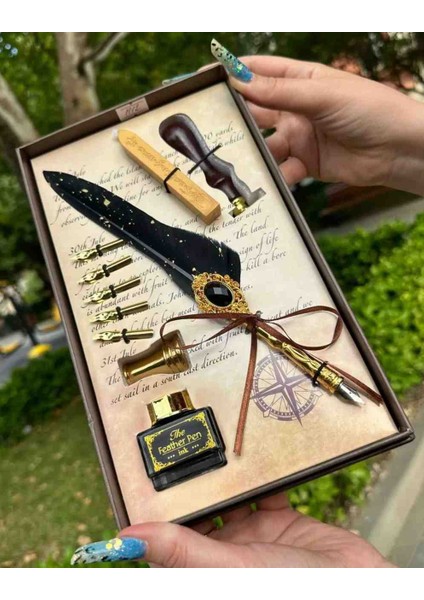 Lüks Divit Hokka Seti Antika Tasarım Kalem Seti Dolma Kalem Mürekkep Balmumu Damga Takımı Hediyelik Özel Kutulu Vintage Yazı Takımı fiyatları