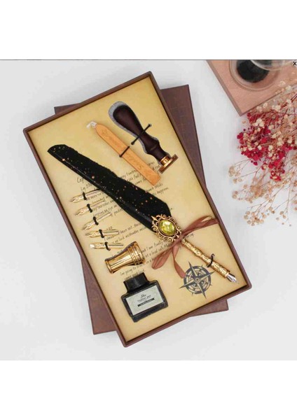 Lüks Divit Hokka Seti Antika Tasarım Kalem Seti Dolma Kalem Mürekkep Balmumu Damga Takımı Hediyelik Özel Kutulu Vintage Yazı Takımı modelleri