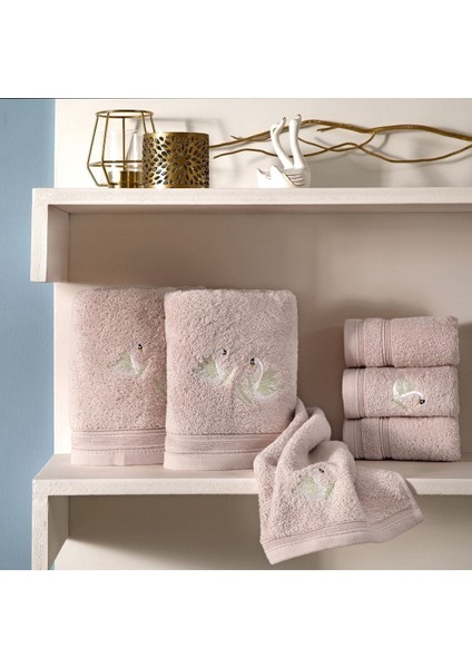 Pudra Renkli Pamuklu Banyo Havlusu Seti, Yumuşak ve Şık Tasarım