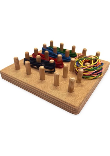 Ahşap Geoboard Öğrenme Seti, 15x15 cm, bej renk, 1+ parça, eğitici ve eğlenceli fiyatları