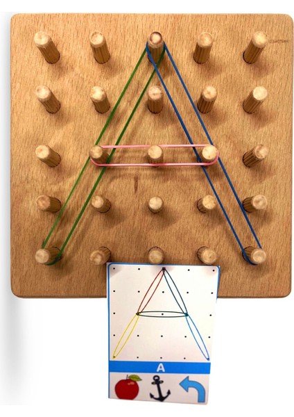Ahşap Geoboard Öğrenme Seti, 15x15 cm, bej renk, 1+ parça, eğitici ve eğlenceli fırsatları