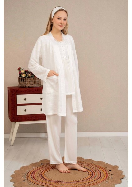 Jakar Sabahlıklı Dantelli Detaylı Lohusa Pijama Takımı