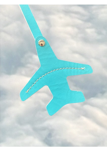 Design Airport Model Açık Mavi Hakiki Deri Uçak Çanta Süsü