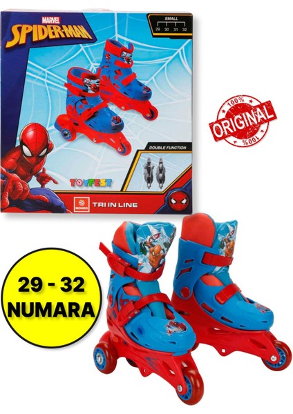 Spider-Man Örümcek Adam Desenli Inline 3 Tekerlekli Paten - (29 - 32 Numara Için Ayarlanabilir)