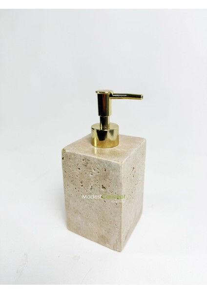Doğal traverten kare sıvı sabunluk, gold bej şık ve şeffaf tasarım, mermer materyal fiyatları