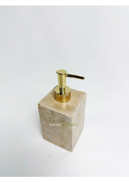 Doğal traverten kare sıvı sabunluk, gold bej şık ve şeffaf tasarım, mermer materyal fırsatları