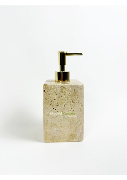 Doğal traverten kare sıvı sabunluk, gold bej şık ve şeffaf tasarım, mermer materyal indirimleri
