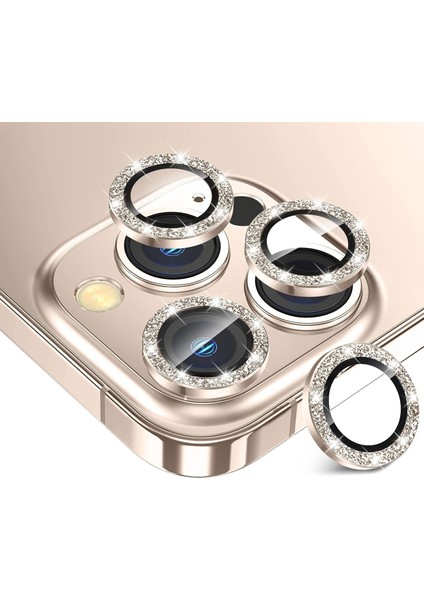 Iphone 16 Pro ve 16 Pro Max Çöl Desert (Gold-Altın) Titanyum Uyumlu Taşlı Kamera Lens Koruyucu Cam