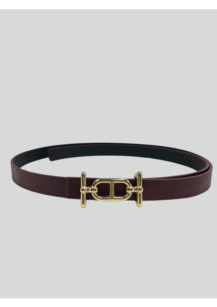 Altın Tokalı Ince Kadın Deri Kemer