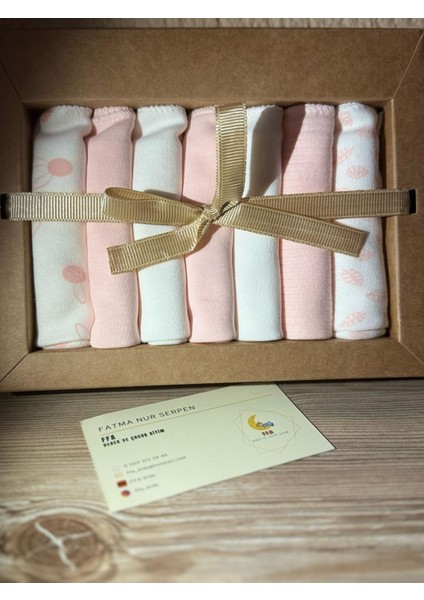 Organik Ağız Mendili 7'li–unisex Bebek Mendil-Pembe Yaprak Desen –Pamuk – Kraft Kutulu fiyatları