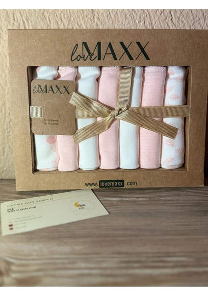 Organik Ağız Mendili 7'li–unisex Bebek Mendil-Pembe Yaprak Desen –Pamuk – Kraft Kutulu modelleri
